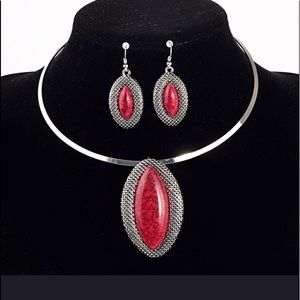 Red & silver Jewelry set choker & earrings